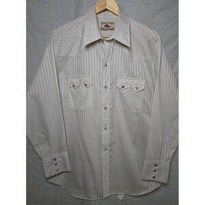 Rancher & Westernwear Pearl Snap Shirt, Men's Sz Large (16-16½), White w/Stripes